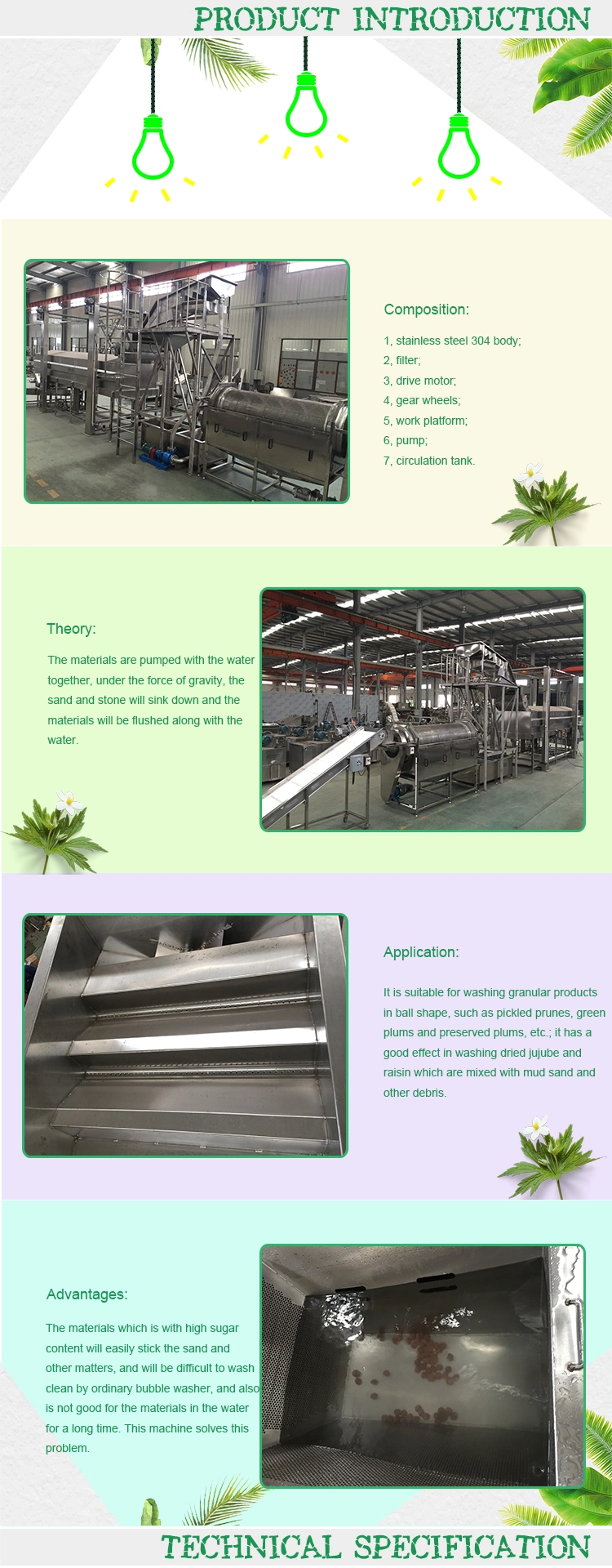 Walley Machinery Supplys Specific Waterfall Type of Washing Machine for Raisin Cleaning